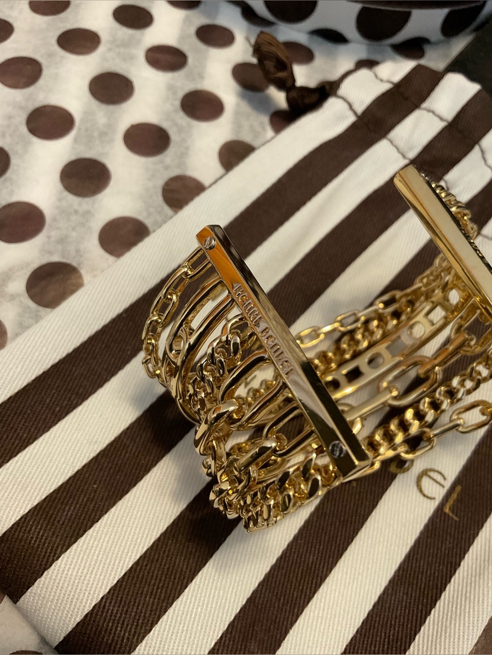Henri Bendel Multi-Strand Chain Layered Cuff Bracelet Plus Dust Bag - Picture 5 of 12
